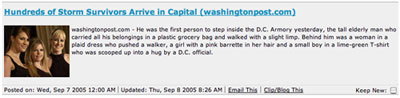 Screenshot of Katrina Headline from Bloglines